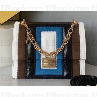 Fendi Geometric Glossy Vintage Suede and Leather Kan U Medium Bag Multicolor Black 2019