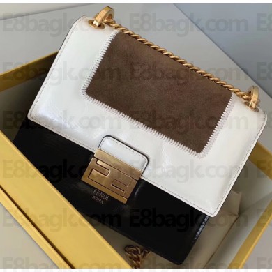 Fendi Geometric Glossy Vintage Suede and Leather Kan U Mini Bag Brown/White/Black 2019