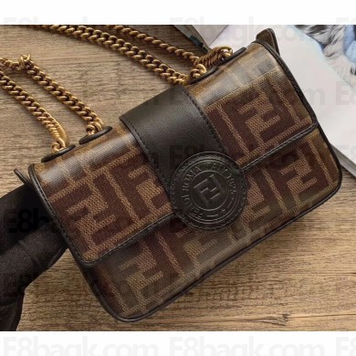 Fendi Stamp Glazed Fabric Mini Double F Bag Black
