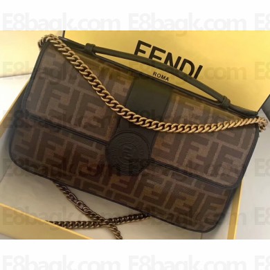 Fendi Stamp Glazed Fabric Medium Double F Bag Black