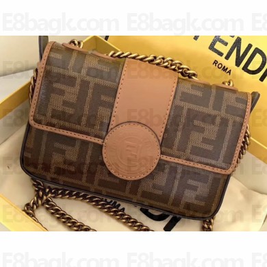 Fendi Stamp Glazed Fabric Mini Double F Bag Light Brown