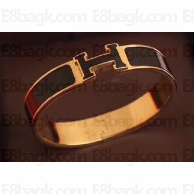 Hermes Clic H Narrow Bracelet Black/Yellow Gold