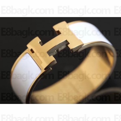 Hermes Clic Clac H Wide Bracelet White/Yellow Gold