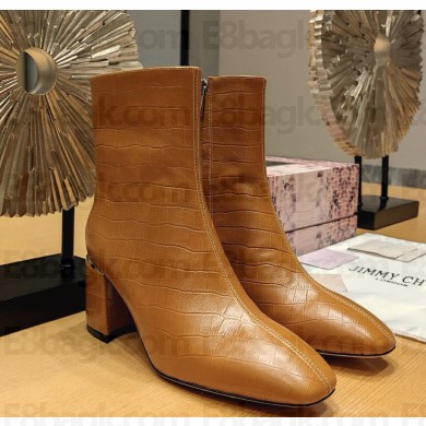 Jimmy Choo Heel 6.5cm Crocodile patterned calfskin Ankle Boots Brown 1105-2024