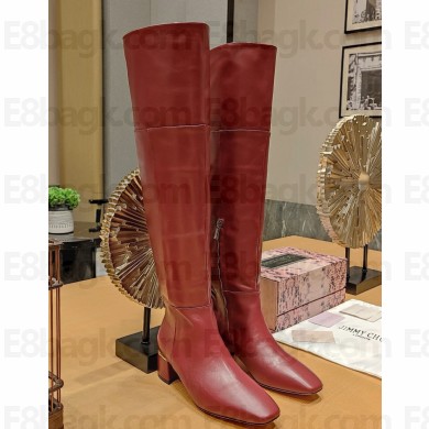 Jimmy Choo Heel 6.5cm calfskin thigh Boots Burgundy 1105-2024
