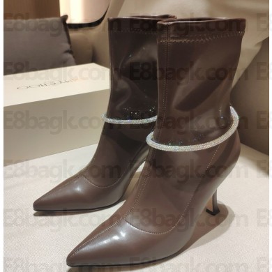 Jimmy Choo Heel 8.5cm Leroy calfskin Ankle Boots Brown 1105-2024