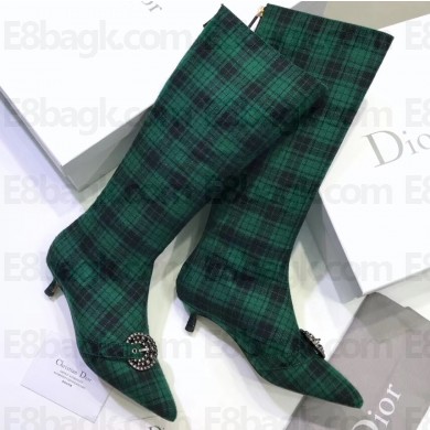 Dior Heel 3.5cm Gang High Boots in Tartan Fabric Black/Green 2019