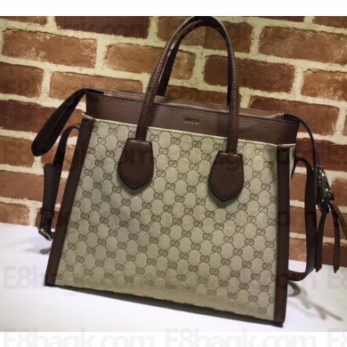 Gucci Ramble Layered GG Canvas Medium Tote Bag 370822 Coffee