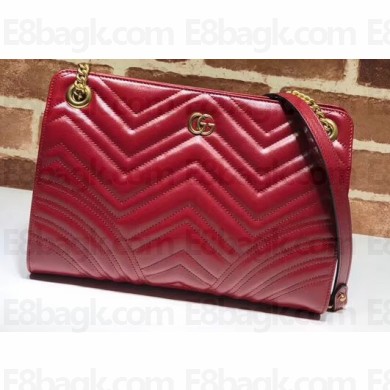 Gucci Leather GG Marmont Matelassé Medium Shoulder Bag 524592 Red