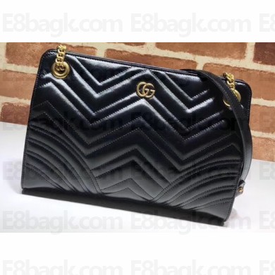 Gucci Leather GG Marmont Matelassé Medium Shoulder Bag 524592 Black