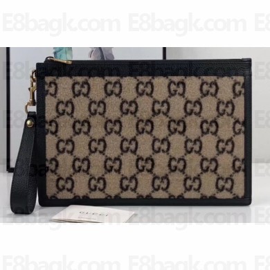 Gucci GG Wool Pouch Clutch Bag 597627 Beige 2019