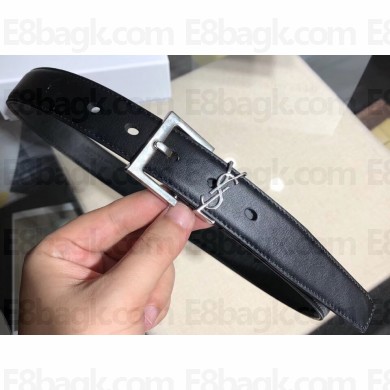 Saint Laurent Width 3cm Monogramme Belt With Square Buckle In Leather Black/Silver