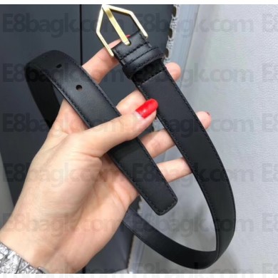 Saint Laurent Width 2.5cm Belt With Triangle Buckle In Leather Black/Gold
