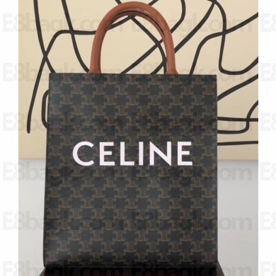 Celine Vertical Cabas Triomphe Canvas Small Tote Bag Brown 2019
