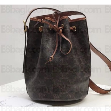 Celine Small Drawstring Bucket Triomphe Canvas Bag Brown 2019