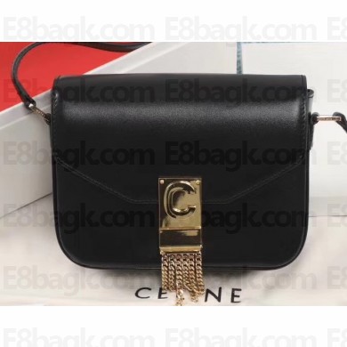 Celine Small C Bag with Pampille in Shiny Calfskin Black 2019