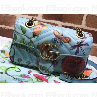 Gucci GG Marmont Mini Matelassé Shoulder Bag 446744 Leather Garden Sky Blue