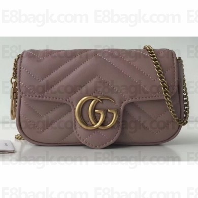 Gucci GG Marmont Matelassé Super Mini Shoulder Bag 476433 Leather Nude Pink