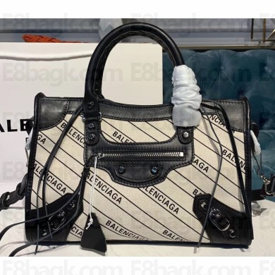 Balenciaga All Over Logo Canvas Classic City Small Bag Creamy