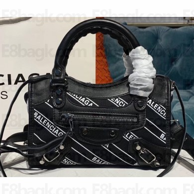 Balenciaga All Over Logo Canvas Classic Mini City Bag Black