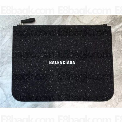 Balenciaga Everyday Logo Pouch Clutch Medium Bag Glitter Black