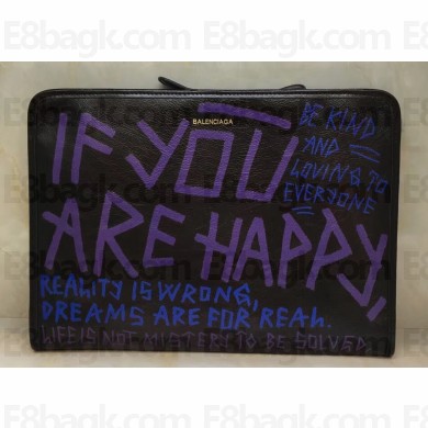 Balenciaga Bazar Pouch Clutch Bag Graffiti Black/Purple