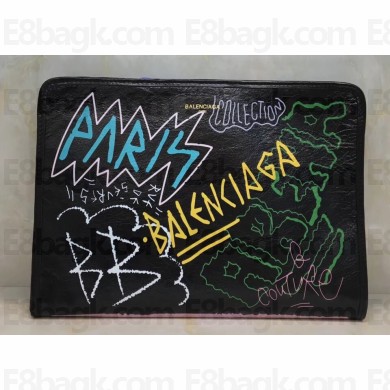 Balenciaga Bazar Pouch Clutch Bag Graffiti Black/Multicolor