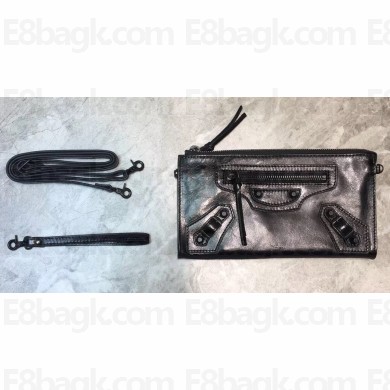 Balenciaga Classic City Pouch Clutch Bag with Strap Black