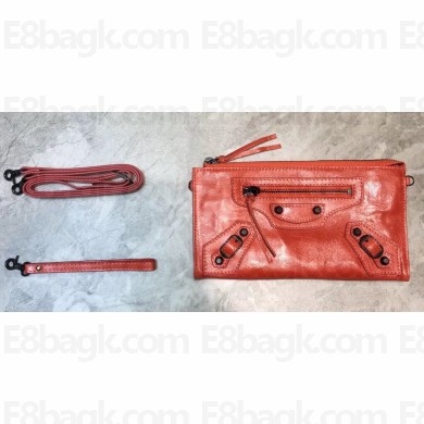 Balenciaga Classic City Pouch Clutch Bag with Strap Red
