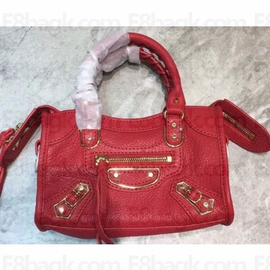 Balenciaga Classic City Nano Bag in Goatskin Red/Gold
