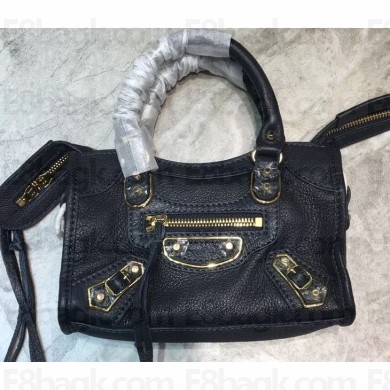 Balenciaga Classic City Nano Bag in Goatskin Dark Blue/Gold