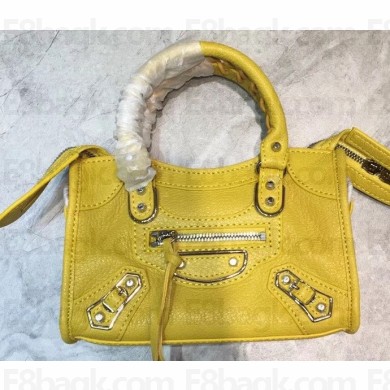 Balenciaga Classic City Nano Bag in Goatskin Yellow/Silver