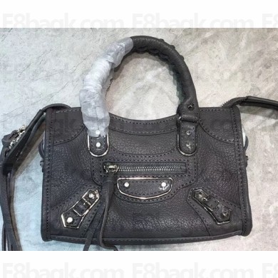 Balenciaga Classic City Nano Bag in Goatskin Dark Gray/Silver