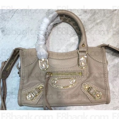 Balenciaga Classic City Nano Bag in Goatskin Beige/Gold