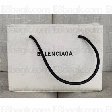 Balenciaga Grained Calfskin Horizontal Shopping Tote Bag White