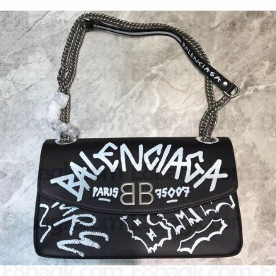 Balenciaga Graffiti BB Round M Bag Black/White