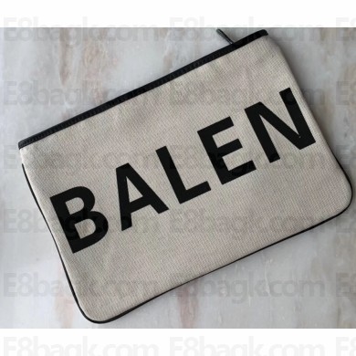 Balenciaga Canvas Pouch Clutch Large Bag Logo Creamy