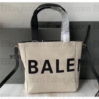 Balenciaga Canvas Shopping Tote Small Bag Logo Creamy