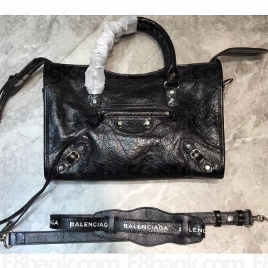 Balenciaga Classic City Small Bag with Logo Strap Black