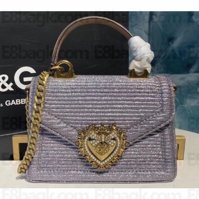 Dolce & Gabbana Small Devotion Top Handle Bag in Mordore Nappa Leather with Rhinestone Chain Silver 2019