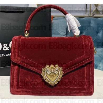 Dolce & Gabbana Medium Devotion Top Handle Bag in Velvet Dark Red 2019