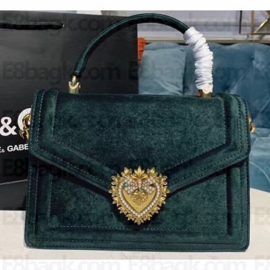 Dolce & Gabbana Medium Devotion Top Handle Bag in Velvet Dark Green 2019