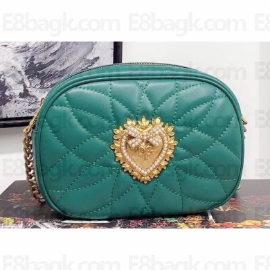 Dolce & Gabbana Devotion Camera Bag in Quilted Nappa Leather Green 2019