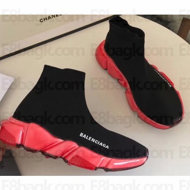 Balenciaga Knit Sock Speed Trainers Sneakers Black/Red Sole
