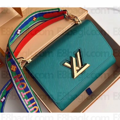 Louis Vuitton Epi Leather Twist MM Bag Green/Blue with Logo Strap