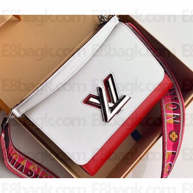 Louis Vuitton Epi Leather Twist MM Bag White/Red/Black with Logo Strap