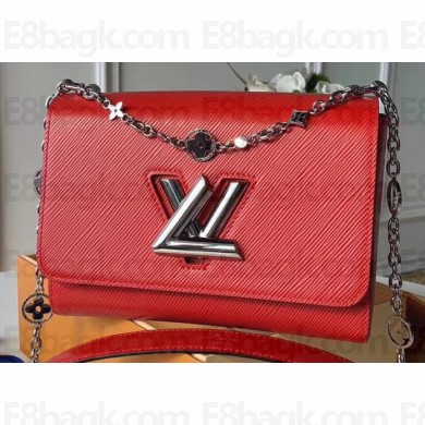 Louis Vuitton Epi Leather Twist MM Bag with Crystal-embellished Chain M55411 Red