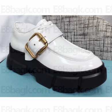 Prada Leather Buckle Derby Shoes Brushed White 2020