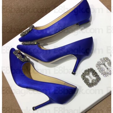 Manolo Blahnik Hangisi Satin Jewel Buckle Flats/Pumps Blue