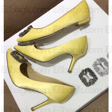 Manolo Blahnik Hangisi Satin Jewel Buckle Flats/Pumps Yellow